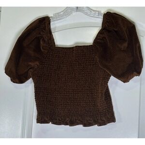 American Eagle Crop Top Women's Medium Rust Color‎ Puff Sleeve Smocked Corduroy